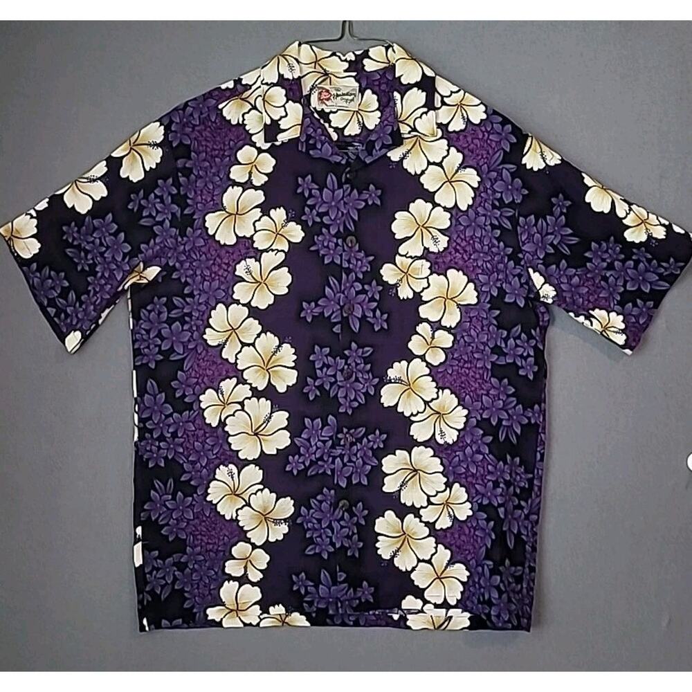 Vintage Hilo Hattie Hawaiian Shirt Purple Cotton L